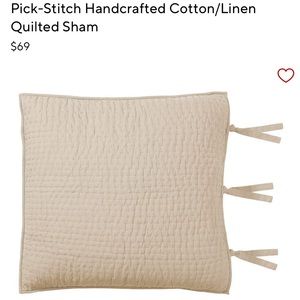 EUC Two Pottery Barn Pick-Stitch Handcrafted Cotton/Linen Quilted Sham